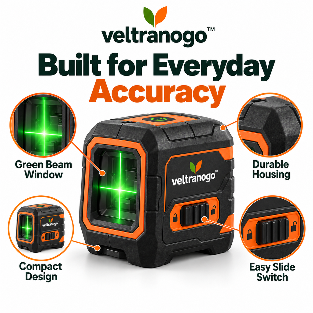 Veltranogo™ Laser Level with Bright Green Cross-Line Beam & Self-Leveling Precision