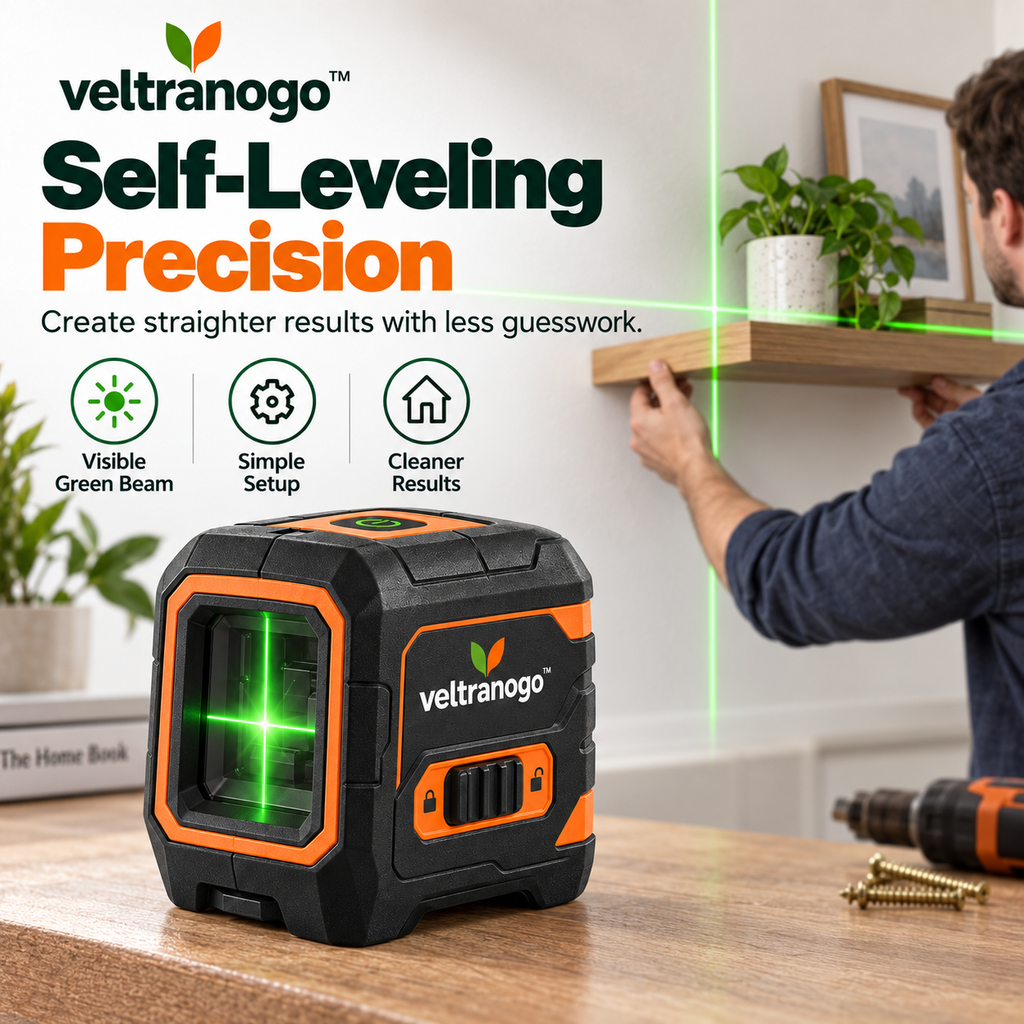Veltranogo™ Laser Level with Bright Green Cross-Line Beam & Self-Leveling Precision