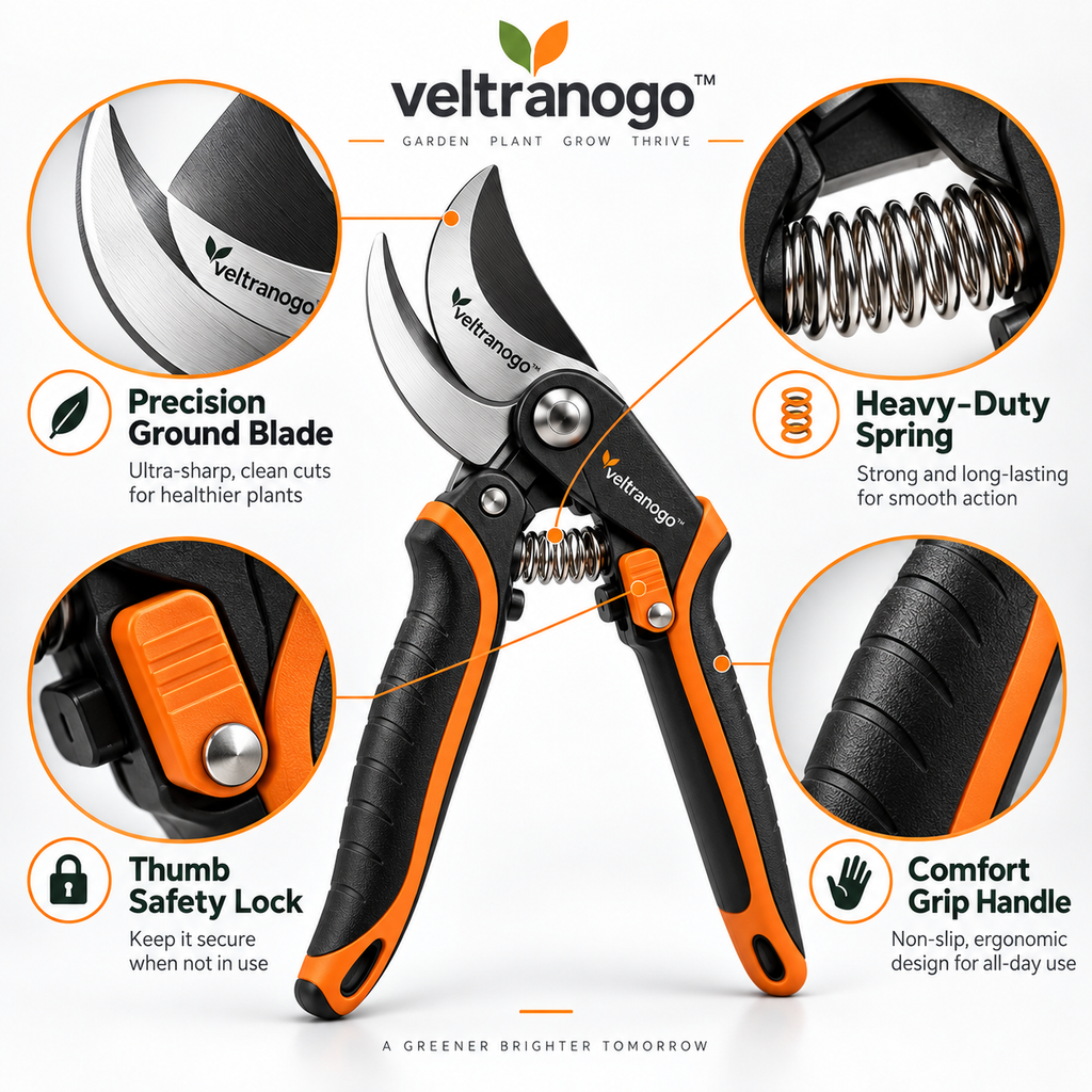 Veltranogo™ Professional Garden Pruner with Ultra-Sharp Steel Blade & Ergonomic Non-Slip Grip