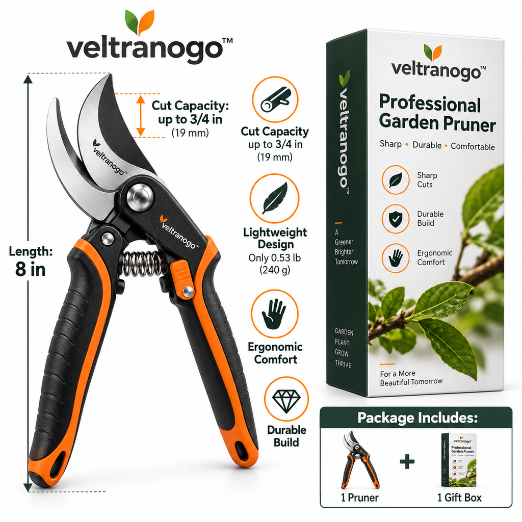 Veltranogo™ Professional Garden Pruner with Ultra-Sharp Steel Blade & Ergonomic Non-Slip Grip
