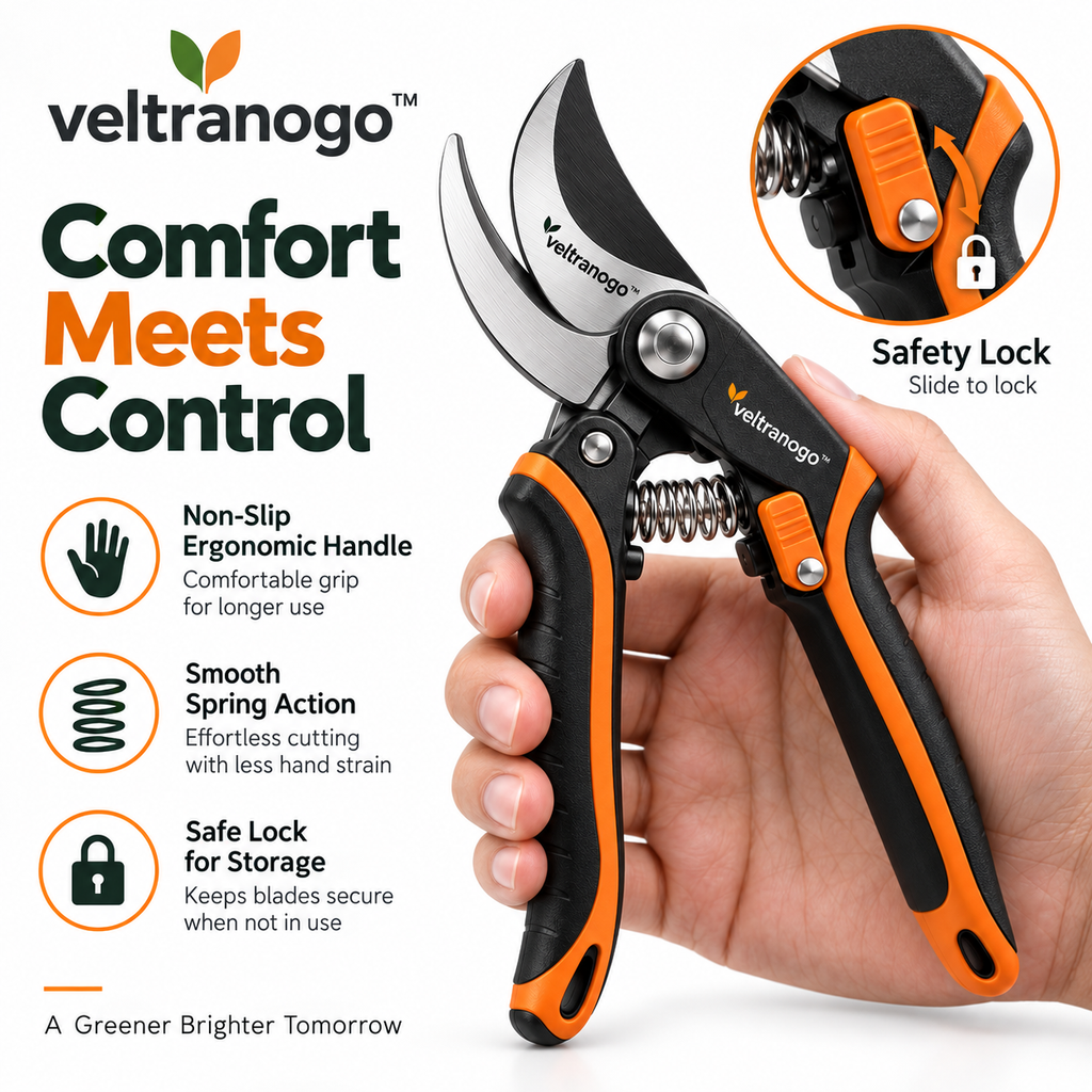 Veltranogo™ Professional Garden Pruner with Ultra-Sharp Steel Blade & Ergonomic Non-Slip Grip
