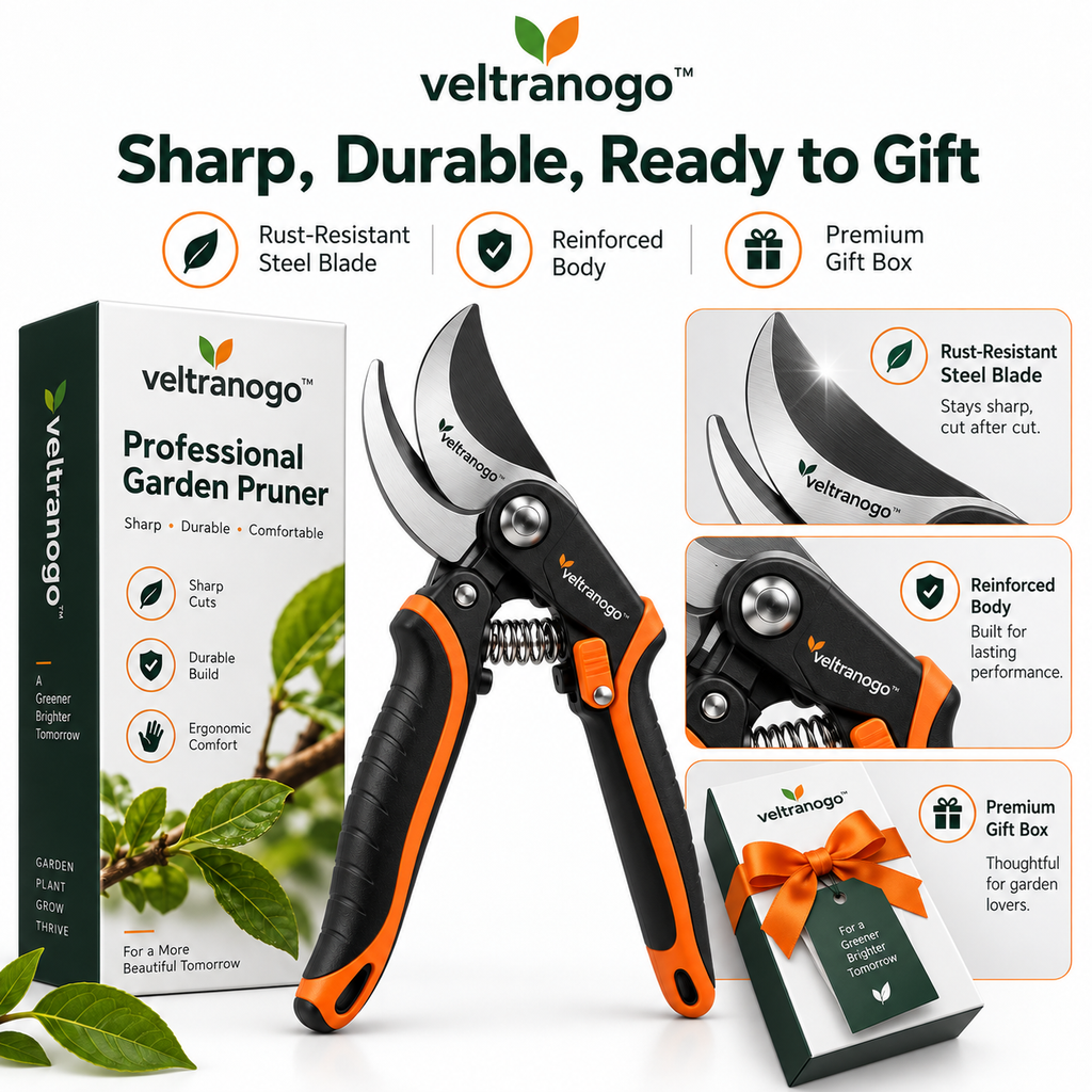 Veltranogo™ Professional Garden Pruner with Ultra-Sharp Steel Blade & Ergonomic Non-Slip Grip