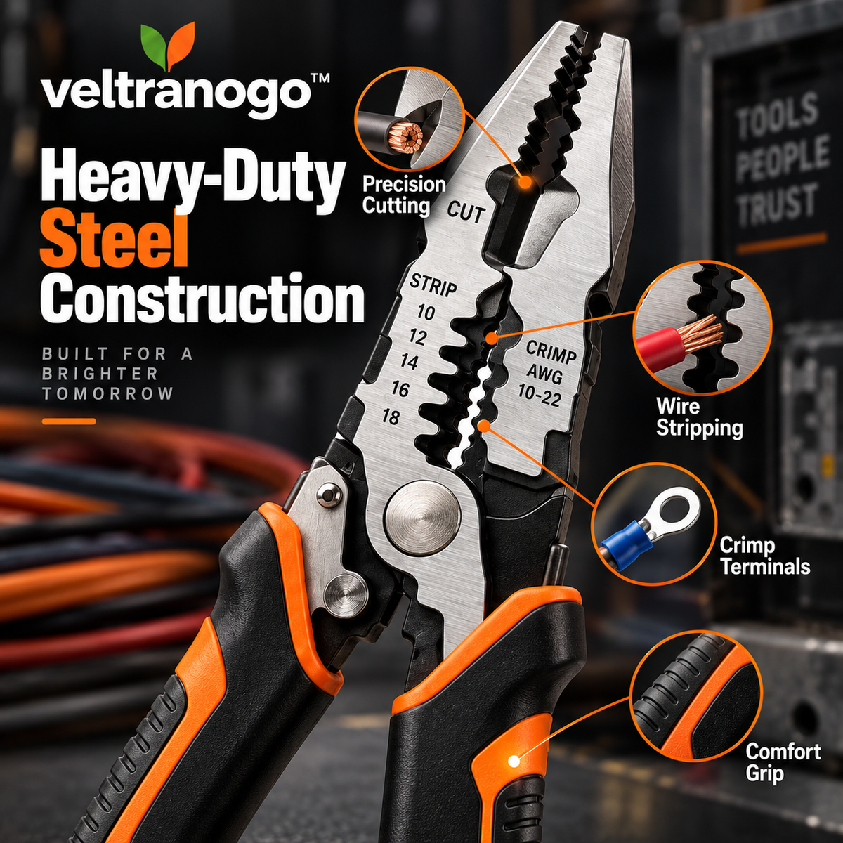 Veltranogo™ Multi-Function Electrician Pliers with Wire Cutter, Stripper & Crimping Tool