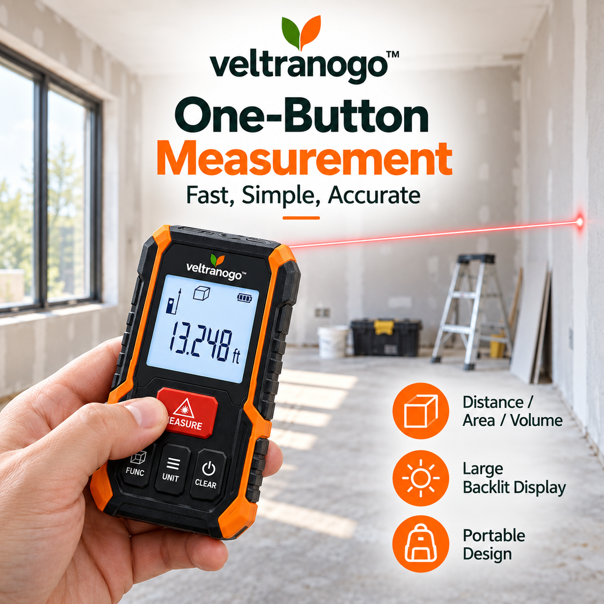 Veltranogo™ Digital Laser Distance Meter with High Accuracy Measurement & Smart LCD Display
