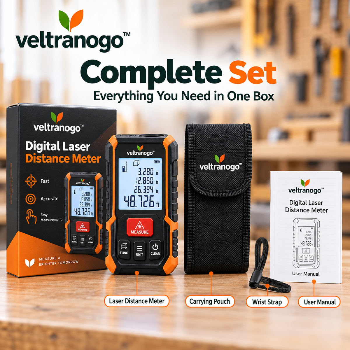 Veltranogo™ Digital Laser Distance Meter with High Accuracy Measurement & Smart LCD Display