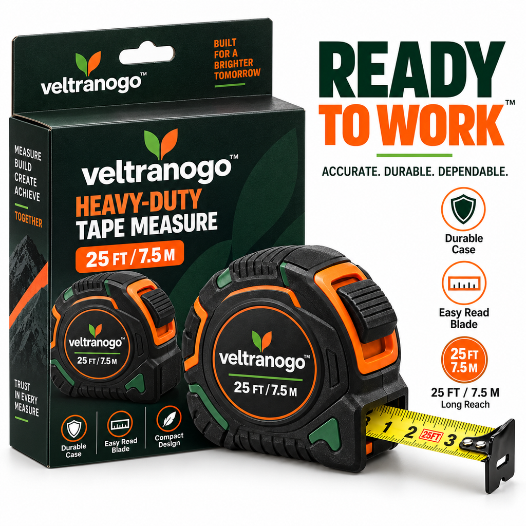 Veltranogo™ Heavy-Duty Tape Measure, 25FT/7.5M Professional Measuring Tape with Durable Case & Easy-Read Blade