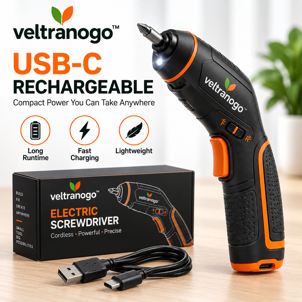 Veltranogo™ Electric Screwdriver, 3.6V USB-C Rechargeable Cordless Screwdriver Kit with LED Light & Magnetic Bit Holder