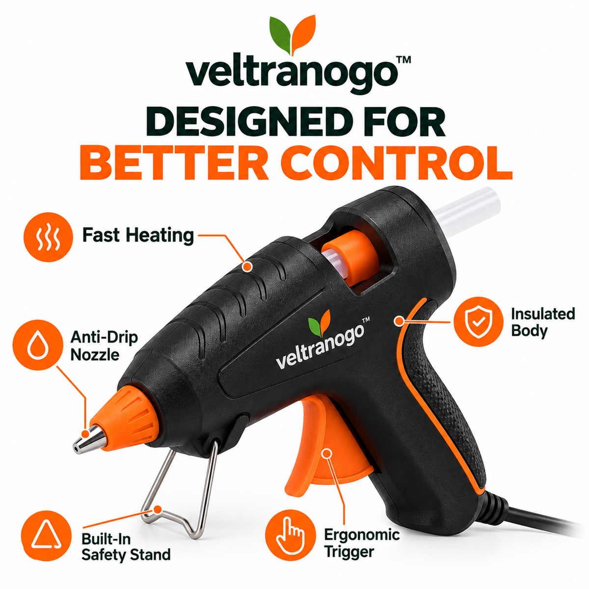 Veltranogo™ Mini Hot Glue Gun, Fast Heating Craft Glue Gun with Anti-Drip Nozzle & Comfort Grip for DIY Projects