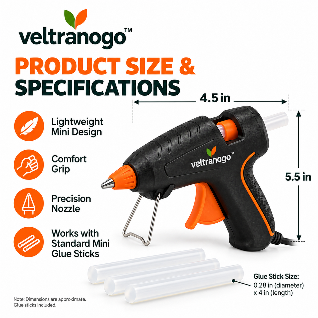Veltranogo™ Mini Hot Glue Gun, Fast Heating Craft Glue Gun with Anti-Drip Nozzle & Comfort Grip for DIY Projects