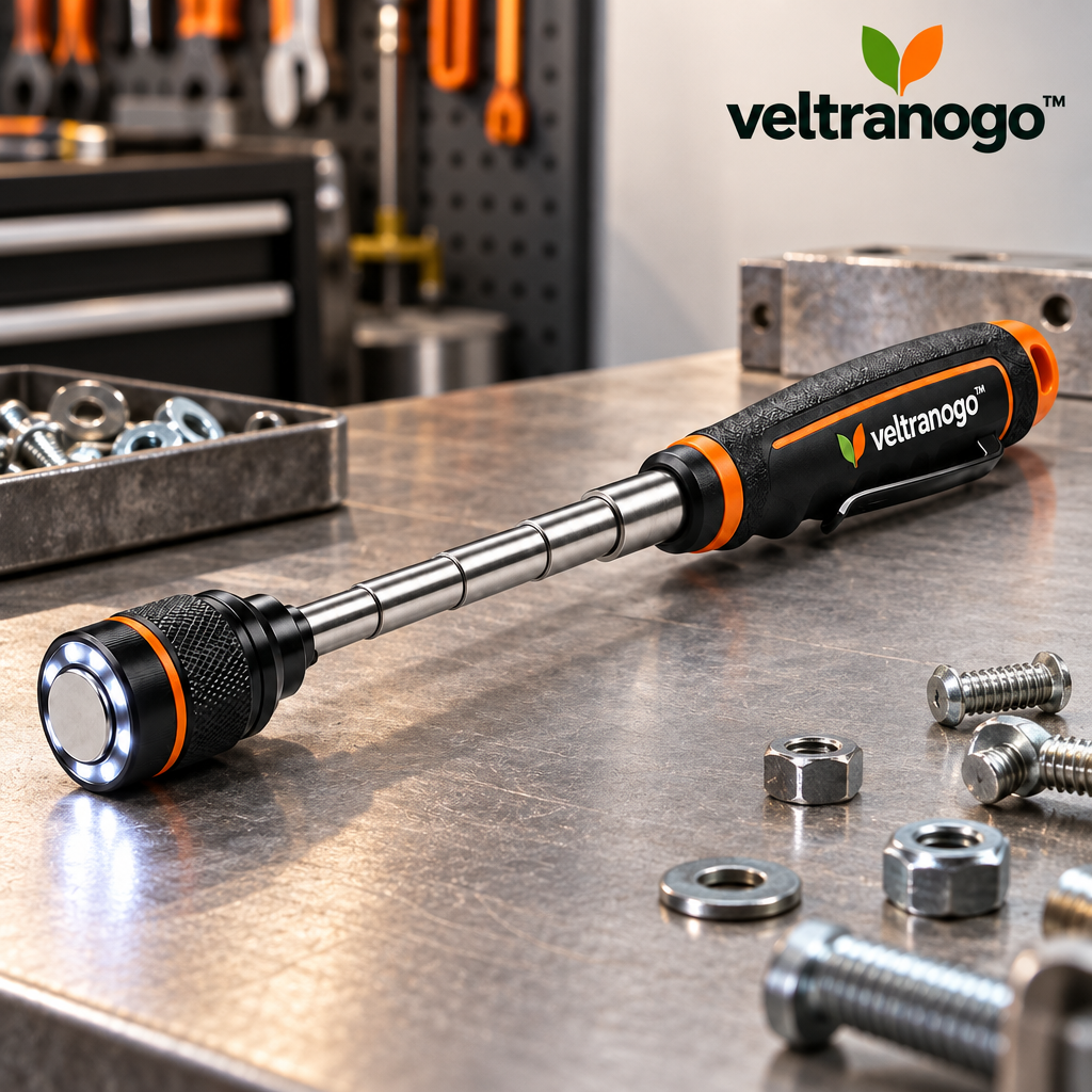 Veltranogo™ Telescoping Magnetic Pickup Tool with LED Light, Strong Magnetic Head & 25-Inch Extendable Reach for Garage Repairs