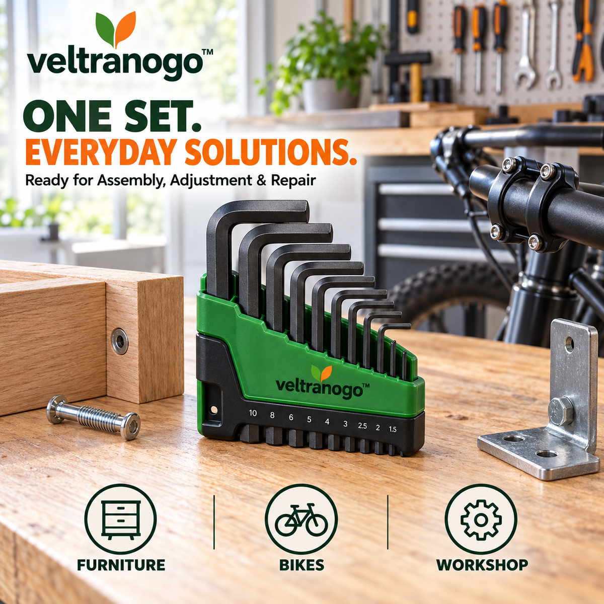 Veltranogo™ Professional Hex Key Set, Hardened Alloy Steel L-Wrench Kit for Repair & DIY