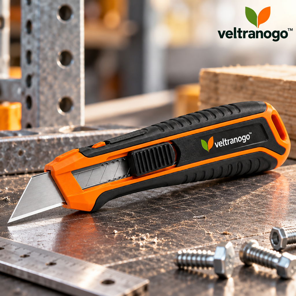 Veltranogo™ Professional Utility Knife, Retractable Box Cutter with SK5 Steel Blade & Safety Lock