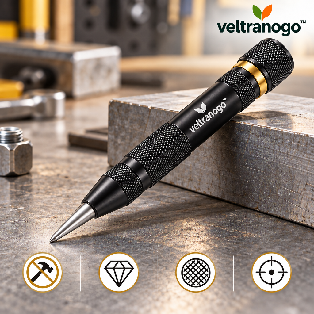 Veltranogo™ Automatic Center Punch, Spring-Loaded Precision Marking Tool with Hardened Steel Tip