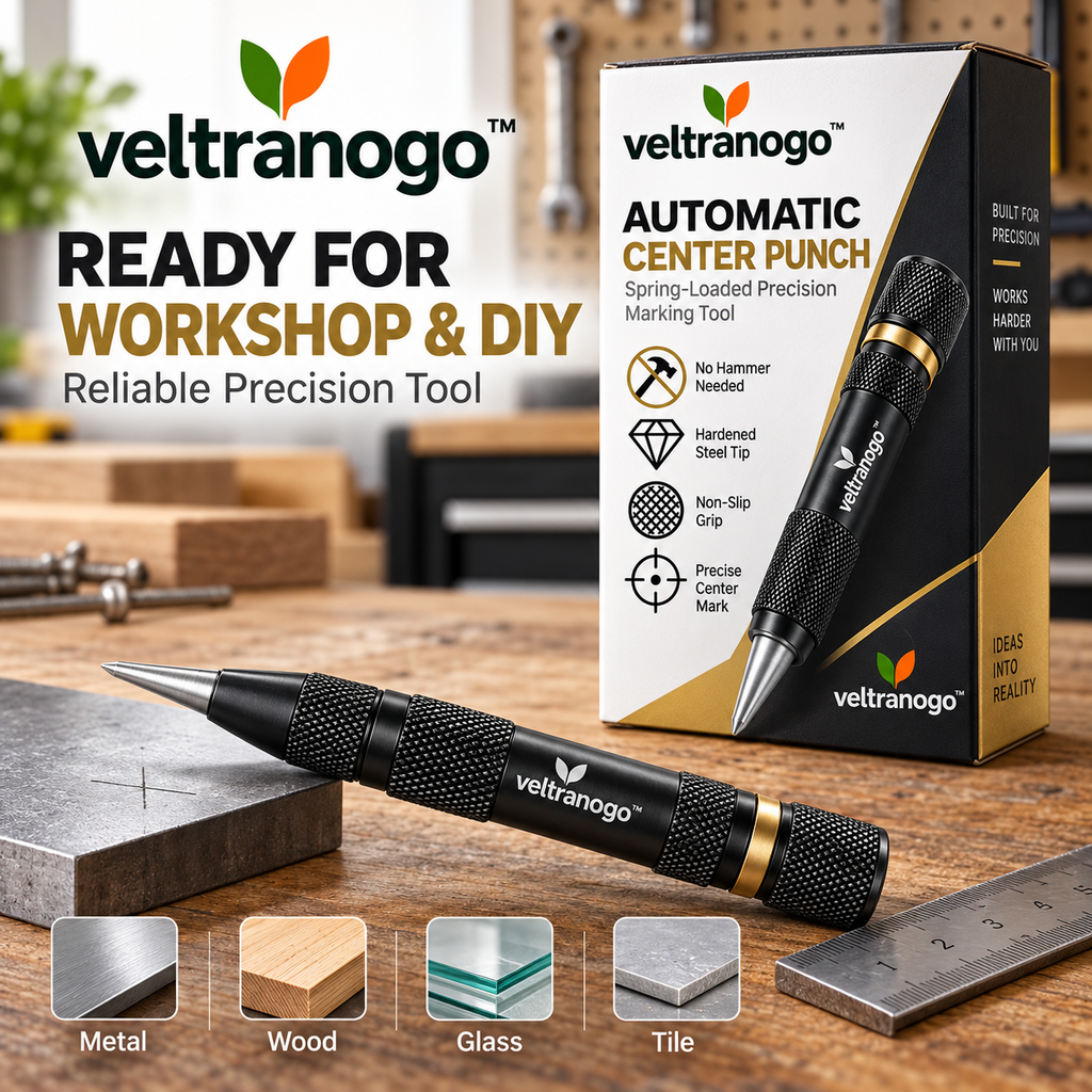 Veltranogo™ Automatic Center Punch, Spring-Loaded Precision Marking Tool with Hardened Steel Tip