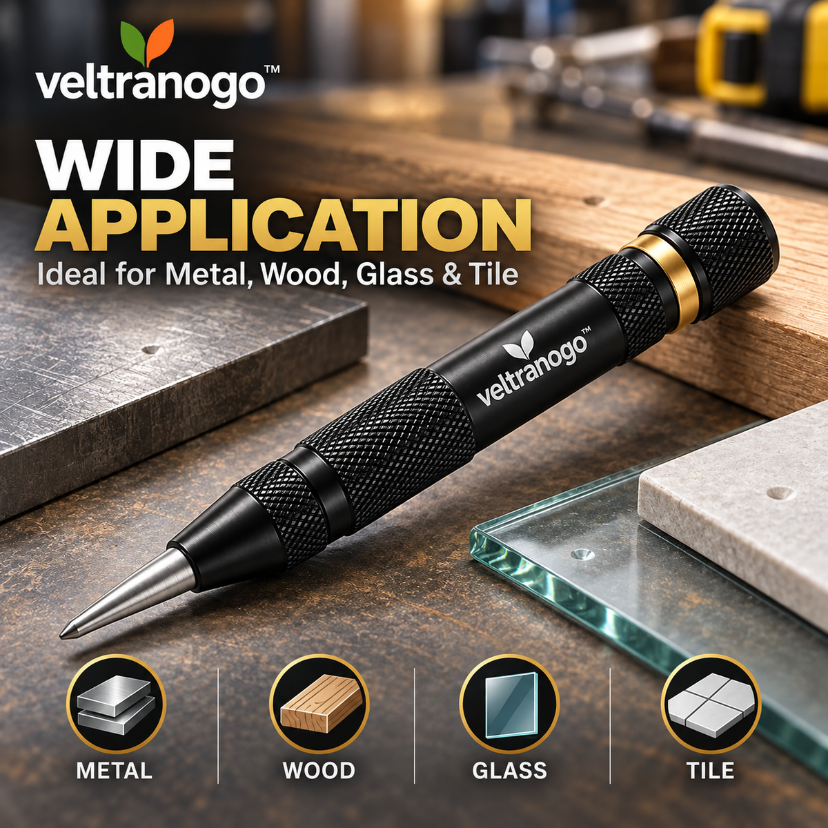 Veltranogo™ Automatic Center Punch, Spring-Loaded Precision Marking Tool with Hardened Steel Tip