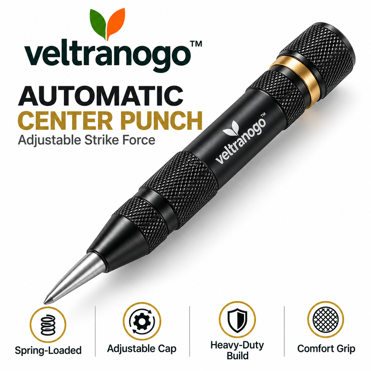 Veltranogo™ Automatic Center Punch, Spring-Loaded Precision Marking Tool with Hardened Steel Tip