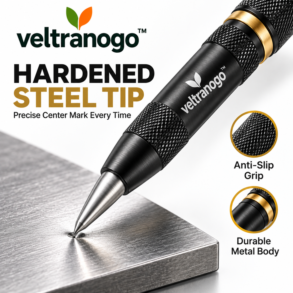 Veltranogo™ Automatic Center Punch, Spring-Loaded Precision Marking Tool with Hardened Steel Tip