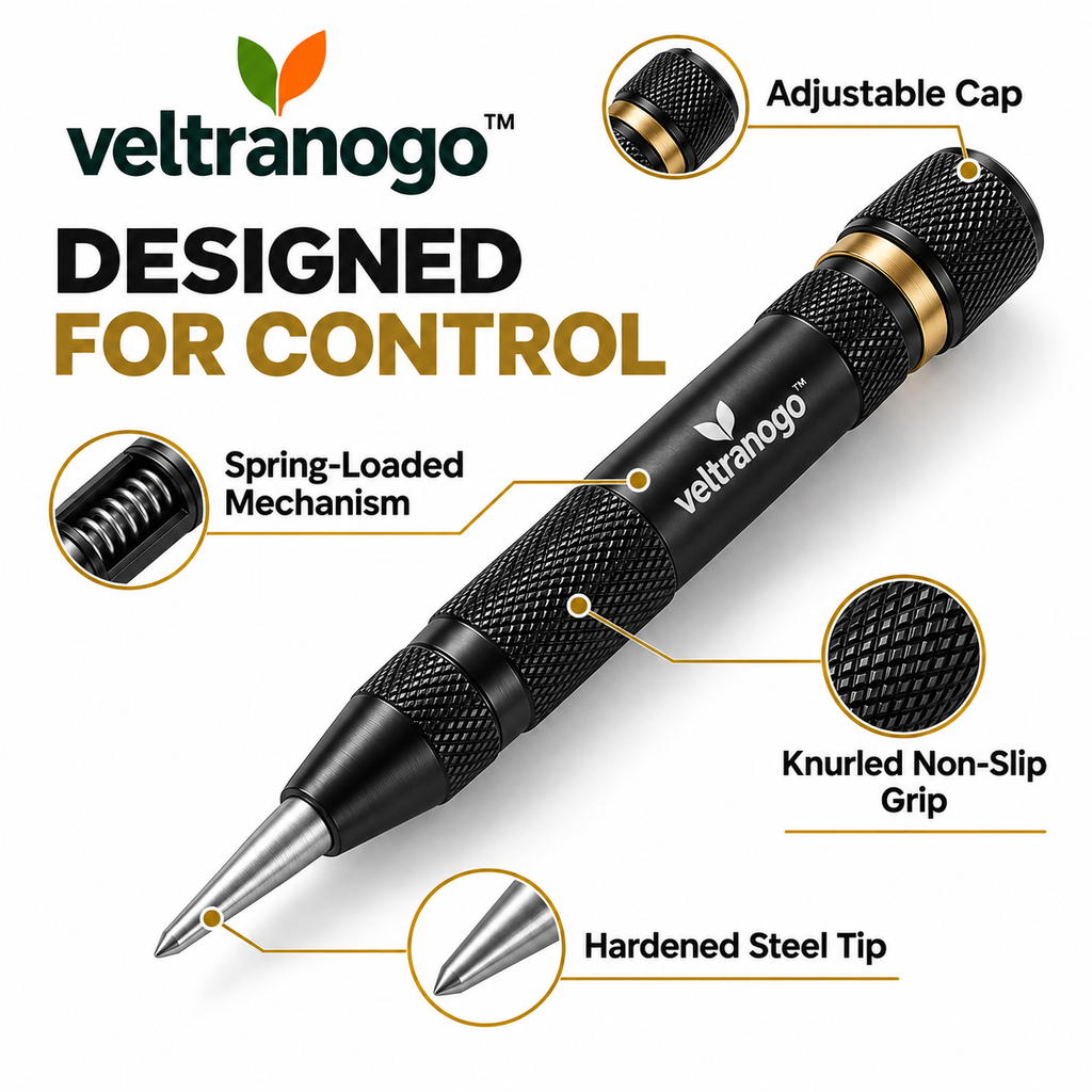 Veltranogo™ Automatic Center Punch, Spring-Loaded Precision Marking Tool with Hardened Steel Tip