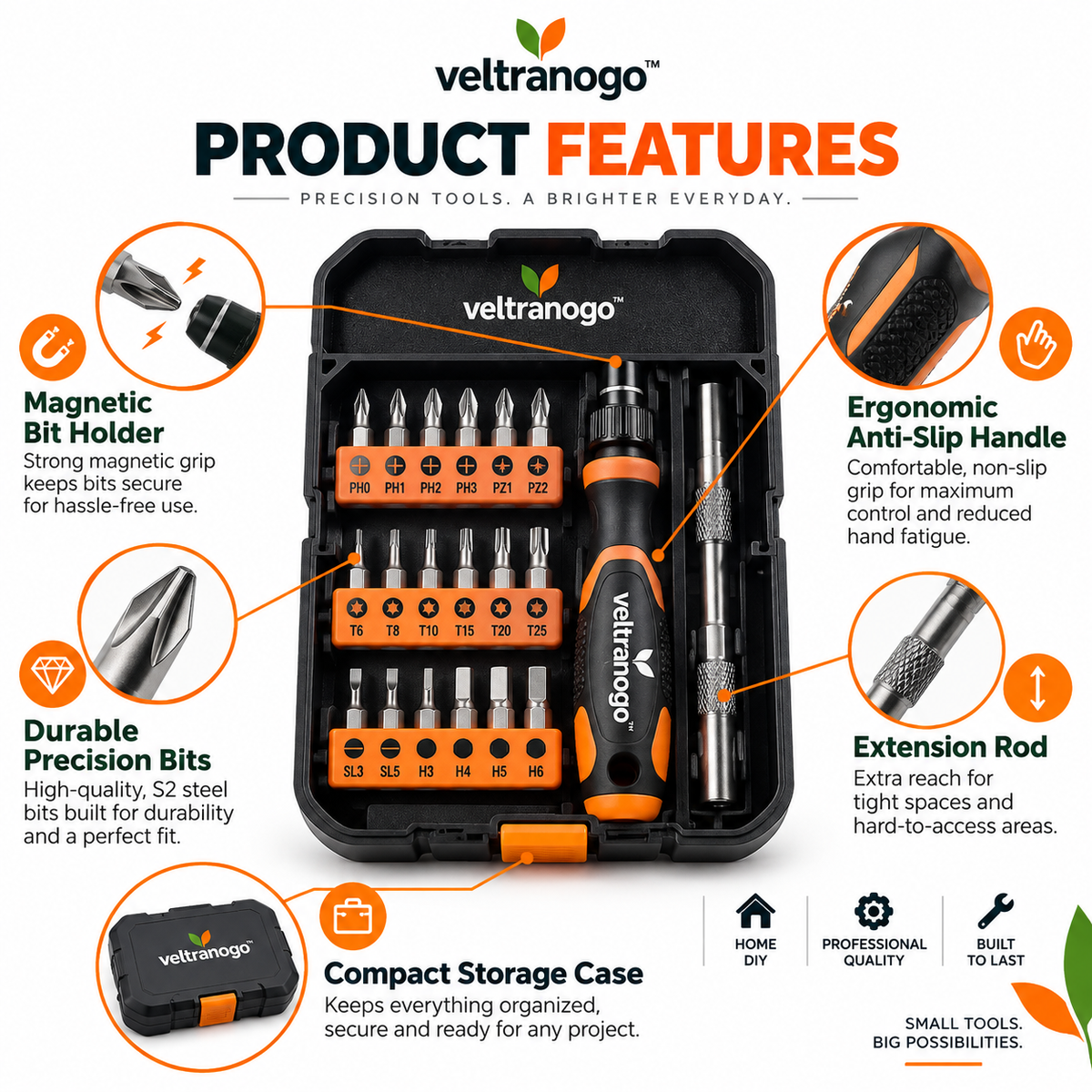 Veltranogo™ Magnetic Screwdriver Set with Precision Bits & Portable Storage Case