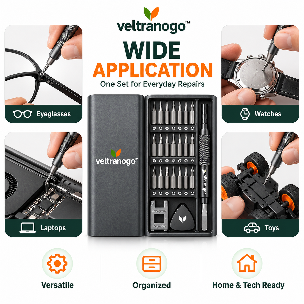 Veltranogo™ Magnetic Screwdriver Set with Precision Bits & Portable Storage Case