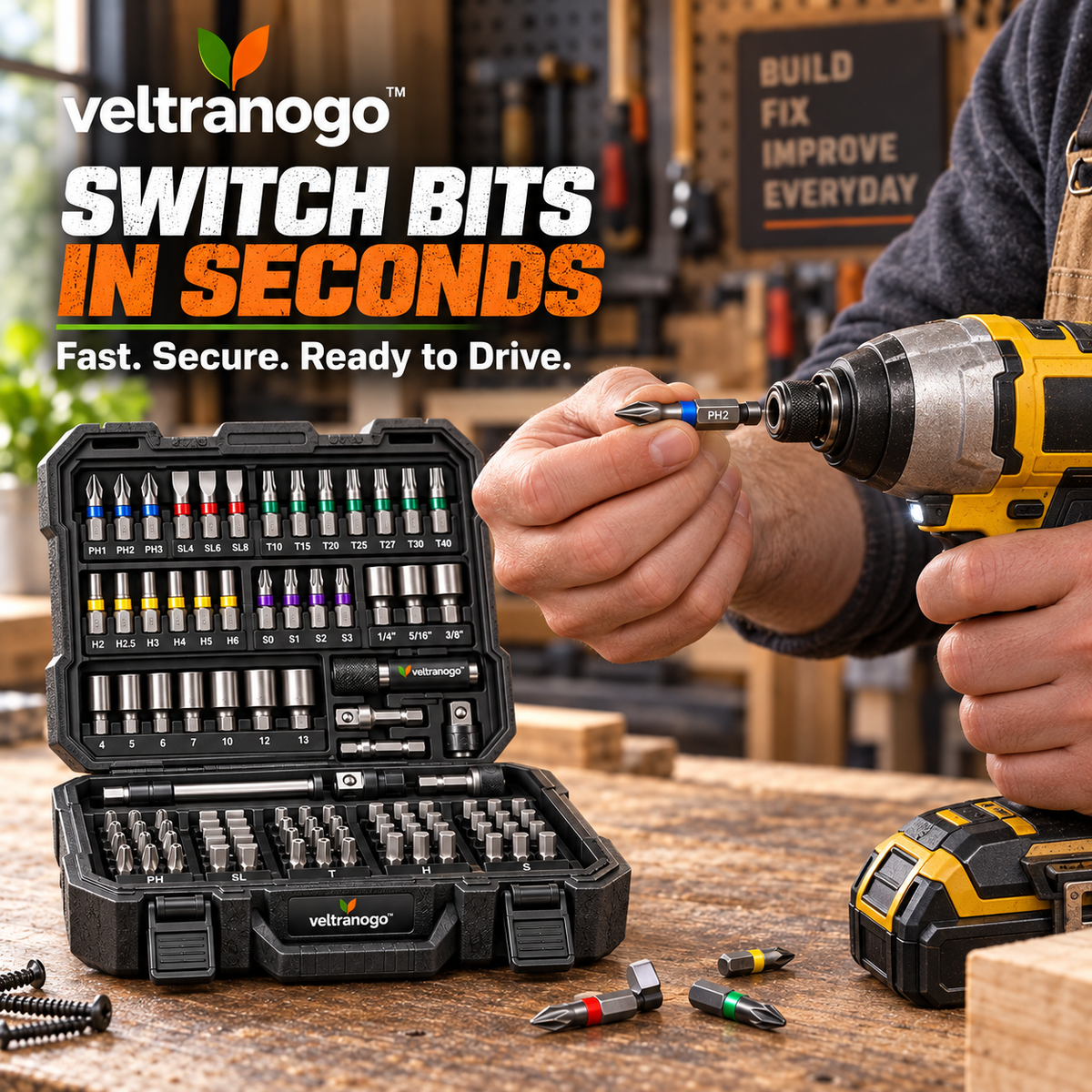 Veltranogo™ Professional Impact Bit Set, Multi-Size Hex Shank Drill & Screwdriver Bit Kit